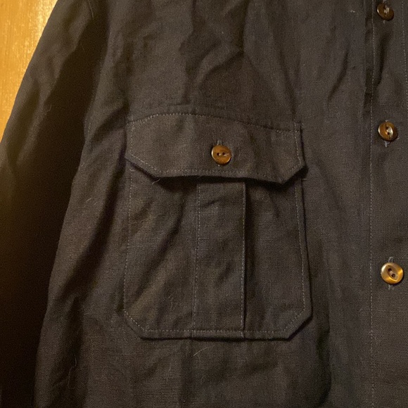 Indigofera black linen double breasted button down. NWOT. Large. - Picture 2 of 4